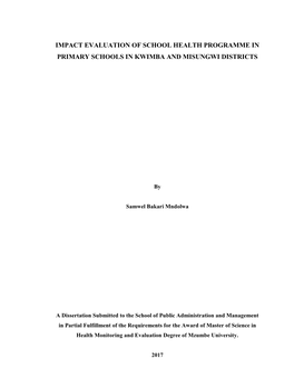 Impact Evaluation of School Health Programme in Primary Schools in Kwimba and Misungwi Districts