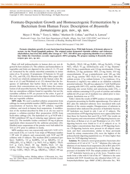 Formate-Dependent Growth and Homoacetogenic Fermentation by a Bacterium from Human Feces: Description of Bryantella Formatexigens Gen