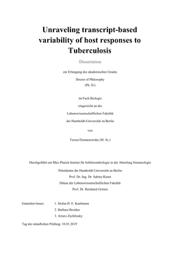 Unraveling Transcript-Based Variability of Host Responses to Tuberculosis