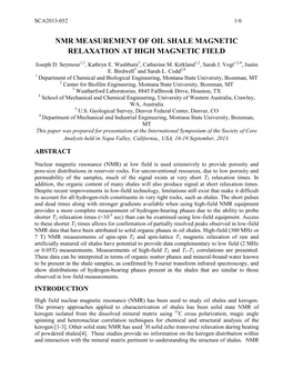 2013: Nmr Measurement of Oil Shale Magnetic Relaxation