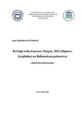 Revizija Roda Eumerus Meigen, 1822 (Diptera: Syrphidae) Na Balkanskom Poluostrvu