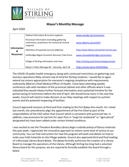 Mayor's Monthly Message