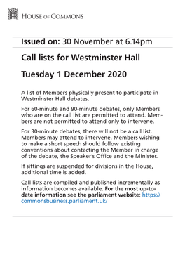 Westminster Hall Tuesday 1 December 2020