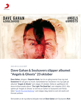 ​Dave Gahan & Soulsavers Släpper Albumet ”Angels & Ghosts” 23 Oktober