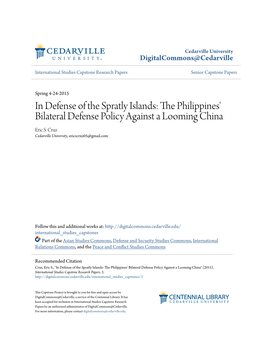 In Defense of the Spratly Islands: the Philippines' Bilateral Defense Policy Against a Looming China