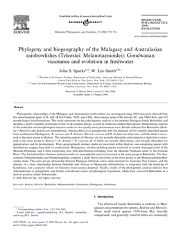 Phylogeny and Biogeography of the Malagasy and Australasian Rainbowﬁshes (Teleostei: Melanotaenioidei): Gondwanan Vicariance and Evolution in Freshwater