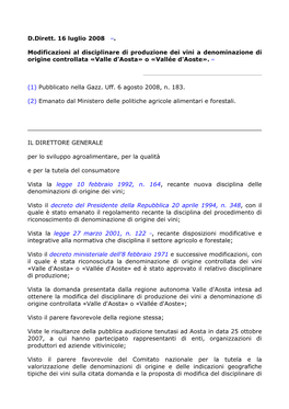 (1). Modificazioni Al Disciplinare Di Produzione Dei Vini a Denominazione Di Origine Controllata