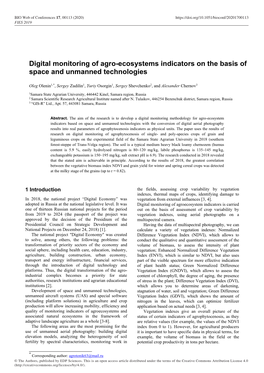 Digital Monitoring of Agro-Ecosystems Indicators on the Basis of Space and Unmanned Technologies