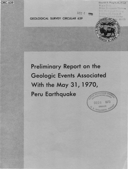 Preliminary Report on the Geologic Events Associated with the May 31, 1 970, Peru Earthquake I I