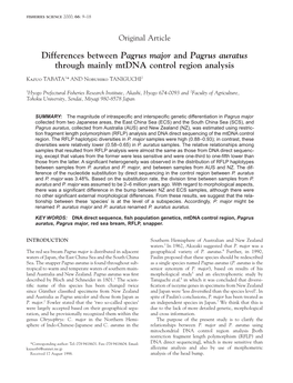 Differences Between Pagrus Major and Pagrus Auratus Through Mainly Mtdna Control Region Analysis