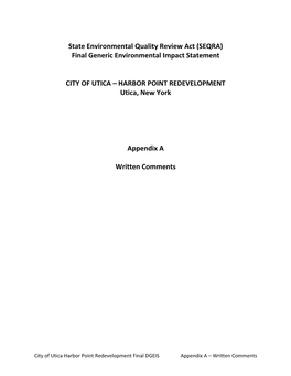 (SEQRA) Final Generic Environmental Impact Statement CITY of UTICA