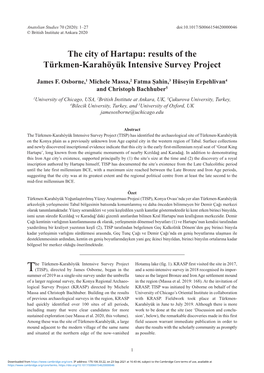 The City of Hartapu: Results of the Türkmen-Karahöyük Intensive Survey Project