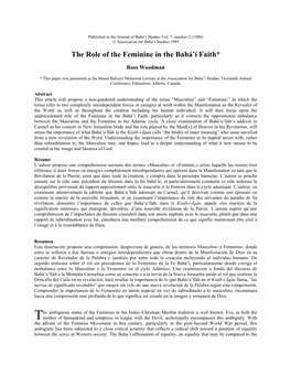 The Role of the Feminine in the Bahá'í Faith*