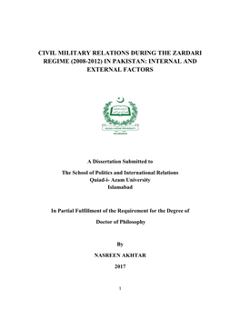 Civil Military Relations During the Zardari Regime (2008-2012) in Pakistan: Internal and External Factors