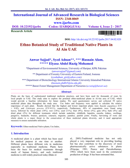 Ethno Botanical Study of Traditional Native Plants in Al Ain UAE