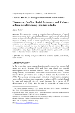 Discontent, Conflict, Social Resistance and Violence at Non-Metallic Mining Frontiers in India