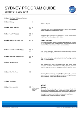 SYDNEY PROGRAM GUIDE Sunday 21St July 2013