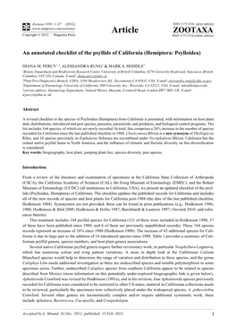 An Annotated Checklist of the Psyllids of California (Hemiptera: Psylloidea)