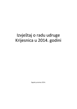 Izvještaj O Radu Udruge Krijesnica U 2014. Godini