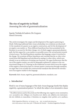 The Rise of Ergativity in Hindi Assessing the Role of Grammaticalization