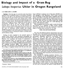 Biology and Impact of a Grass Bug Labops Hesperius Uhler in Oregon Rangeland