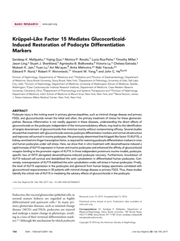 Krüppel–Like Factor 15 Mediates Glucocorticoid-Induced Restoration of Podocyte Differentiation Markers