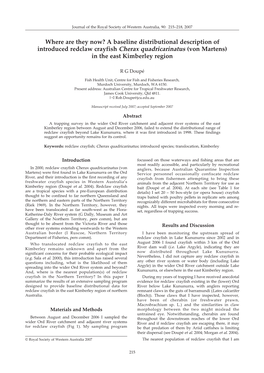 A Baseline Distributional Description of Introduced Redclaw Crayfish Cherax Quadricarinatus (Von Martens) in the East Kimberley Region