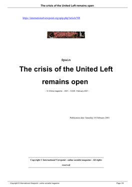 The Crisis of the United Left Remains Open