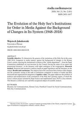 The Evolution of the Holy See's Institutions for Order in Media