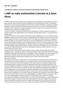 L'aep En Nette Amélioration À Annaba Et À Souk-Ahras