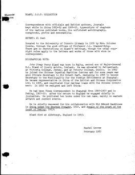 BLAND, J.O.P. COLLECTION Correspondence with Officials And