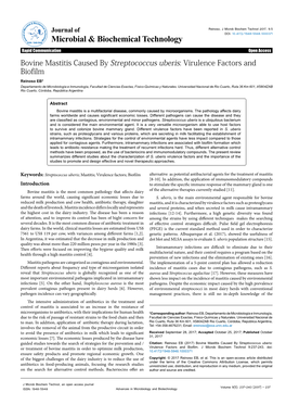 Bovine Mastitis Caused by Streptococcus Uberis: Virulence Factors and Biofilm