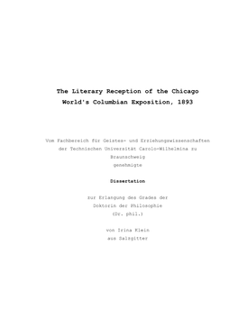 The Literary Reception of the Chicago World's Columbian Exposition, 1893