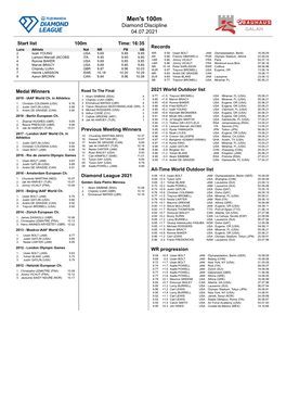 Men's 100M Diamond Discipline 04.07.2021