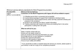 Minimum Service Delivery Standards for Work Programme Providers