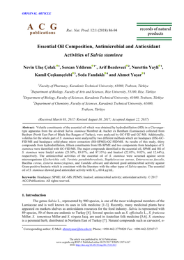 Table 1Fatty Acid Compostion of Salvia Species*