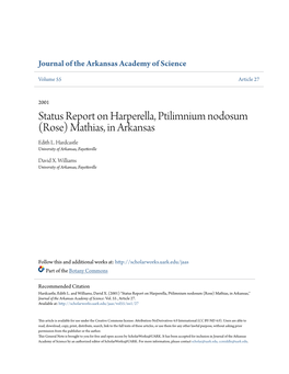 Status Report on Harperella, Ptilimnium Nodosum (Rose) Mathias, in Arkansas Edith L