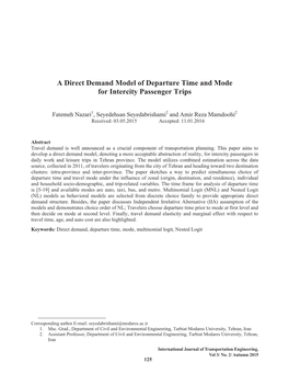 A Direct Demand Model of Departure Time and Mode for Intercity Passenger Trips