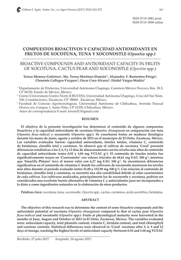 COMPUESTOS BIOACTIVOS Y CAPACIDAD ANTIOXIDANTE EN FRUTOS DE XOCOTUNA, TUNA Y XOCONOSTLE (Opuntia Spp.)