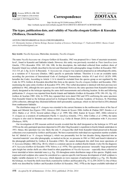 The Types, Publication Date, and Validity of Nucella Elongata Golikov & Kussakin (Mollusca, Ocenebrinae)