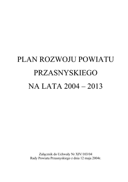 Plan Rozwoju Powiatu Przasnyskiego Na Lata 2004 – 2013