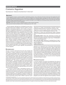 Corrosive Ingestion Raja Kalayarasan1, Nilakantan Ananthakrishnan2, Vikram Kate3