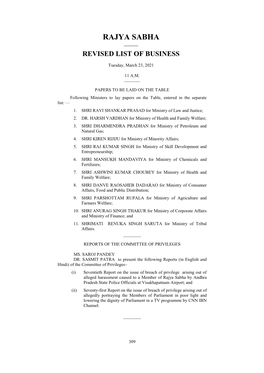 Rajya Sabha —— Revised List of Business