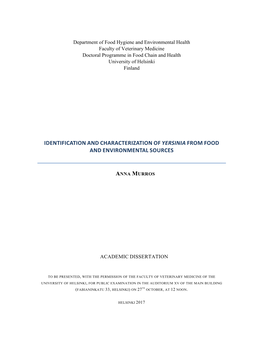 Identification and Characterization of Yersinia from Food and Environmental Sources