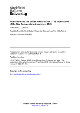 Anarchism and the British Warfare State : the Prosecution of the War