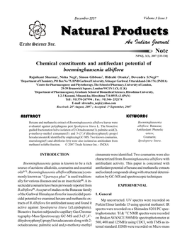 Chemical Constituents and Antifeedant Potential of Boenninghausenia