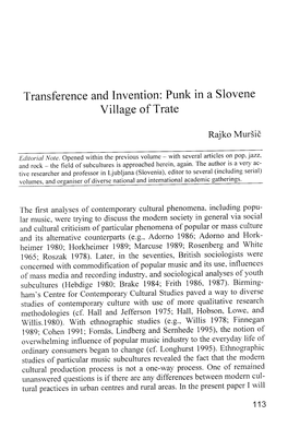 Transference and Invention: Punk in a Slovene Village of Trate