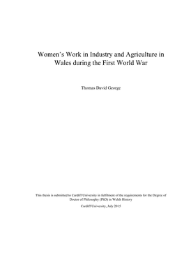 Women's Work in Industry and Agriculture in Wales During the First