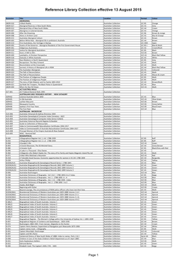 Reference Library Collection Effective 13 August 2015