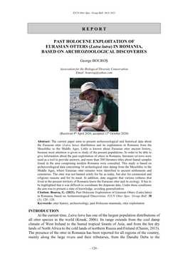 Bouroș, G. (2021). Past Holocene Exploitation of Eurasian Otters (Lutra Lutra) in Romania, Based on Archeozoological Discoveries